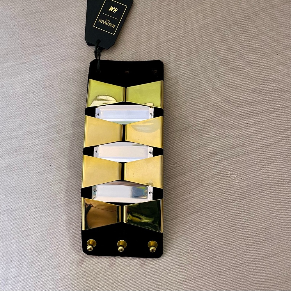 🖤 Balmain X H&M leather statement bracelet mirror gold tone suede rhinestone - Picture 13 of 13